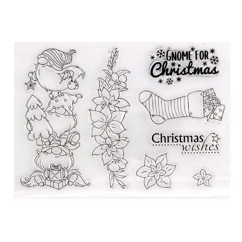 Arbuya Gnome Christmas Leaves Wishes Socks Clear Stamps for Card Making Decoration and DIY Scrapbooking - Image 1